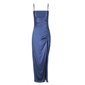 NWT - SHONA JOY - THALIA BIAS RUCHED MIDI DRESS - AEGEAN BLUE